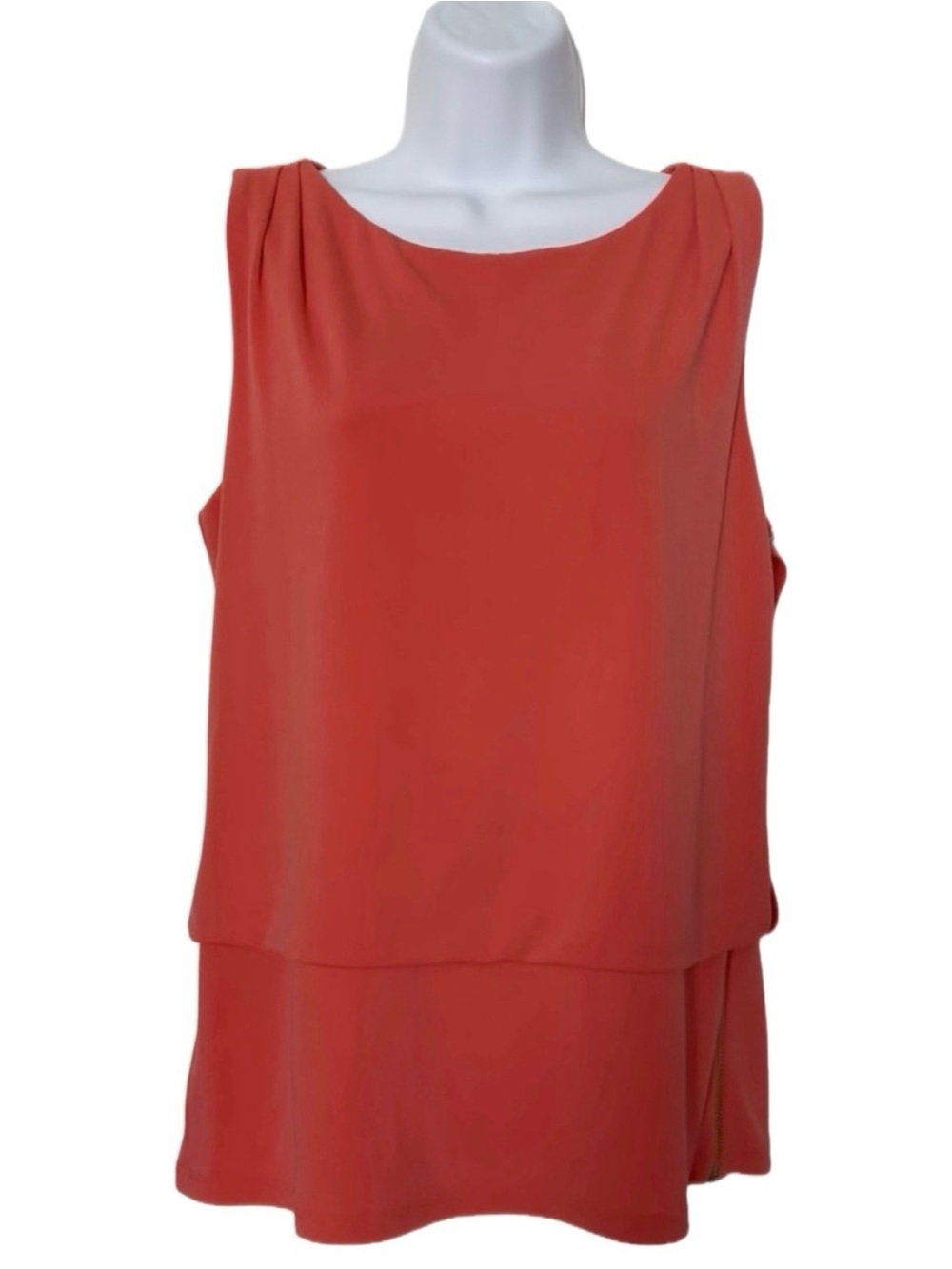Ann Taylor Coral Red Aperol Scoop Neck Sleeveless Top With Side Zipper, Size M